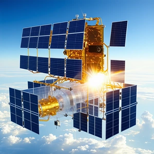 A Spacecraft With A Large Solar Panel On Its Side, Floating In The Sky