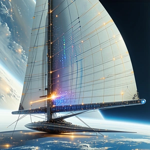 A Large Sailboat With A Tall Mast, Floating In The Middle Of A Vast