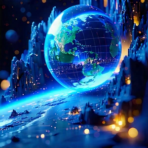 Digital Transformation Visualization With Blue, Glowing,