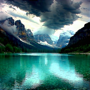 Nature Pencil Sketch: Storm Clouds Over Alpine Lake With Serene Mountain