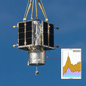 A Satellite Is Being Lifted Into The Air By A Crane