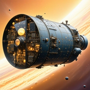 A Large, Futuristic Spacecraft With A Blue And Silver Color Scheme