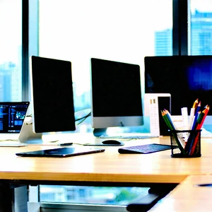 Business Long Exposure Photography: Workplace with (digital:1.44) devices on desk