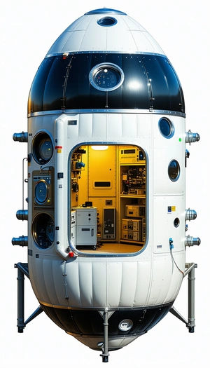 A Large White Spacecraft With A Round Shape, Possibly A Space Station Or A Satellite