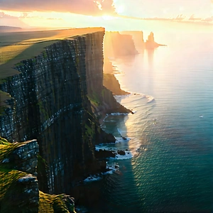 Nature Aerial Photography: Coastal Cliff During Sunrise With Large Cliff