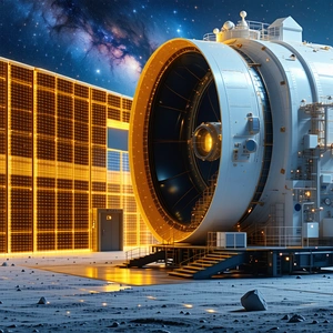 A Large White Spacecraft, Possibly A Space Station Or A Rocket, Sitting On A Rocky Surface