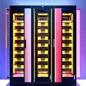 Server Rack With Neon Accents With Large, Multi-colored