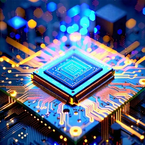 Tech Stock Photography: Microchip with data streams