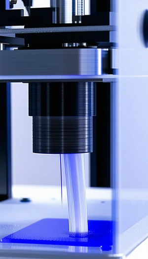 A Machine With A Blue Light, Possibly A Laser Or A Light Source, Shining Through A Lens