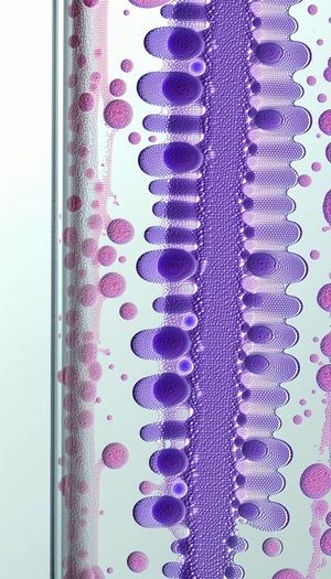 A Purple And White Glass Vase Filled With A Purple Liquid