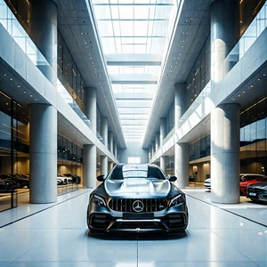 Tech Architectural Photography: Automotive Technology In Research Center With Large, Modern