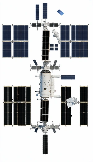 A Space Shuttle Is Docked To A Space Station, And The Two Are Connected By A Long