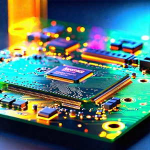 Tech Tilt-Shift Photography: Circuit board with holographic projection
