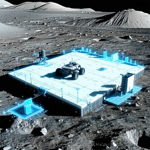 A Futuristic City With A Large, Illuminated Building In The Center