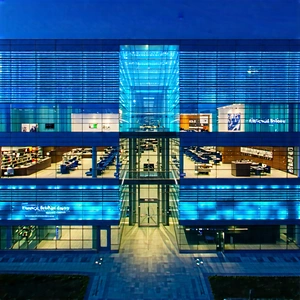 Tech Aerial Photography: Financial Technology In Research Center With Large, Modern