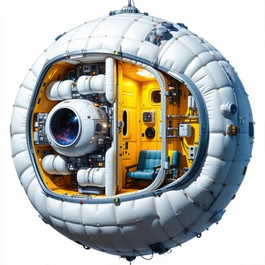 A Large White Sphere With A Blue And Yellow Interior