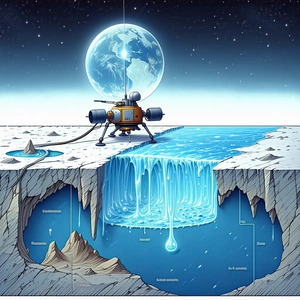The Image Is A Cartoon Depiction Of A Space Station Floating In The Sky Above A Blue Ocean