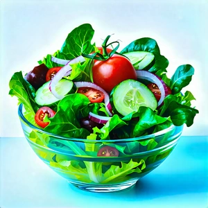 Lifestyle Gouache Painting: Fresh Salad Prepared With Artistic Presentation With Large Bowl