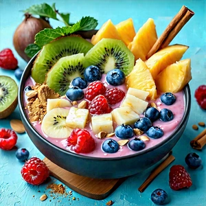 Lifestyle Product Photography: Smoothie Bowl Prepared With Fresh Ingredients With Bowl Filled