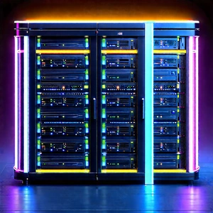 Server Rack With Neon Accents With Large, Multi-colored