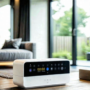 Tech Hdr Photography: Smart Home Device With User Interface With White Clock