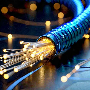 Close-up Of Fiber Optic Cables With Blue Wire