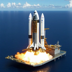 A Large Space Shuttle On A Platform In The Ocean