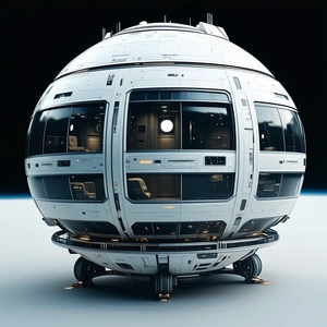A Large White Spacecraft With A Round Shape, Resembling A Giant Ball