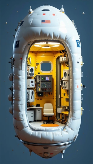 A Large White Spacecraft With A Yellow Interior