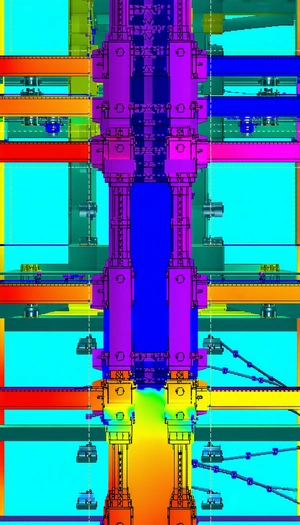 The Image Is A Colorful, Three-dimensional Representation Of A Machine Or Structure