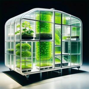 A Large, Clear, And Modern Greenhouse Filled With Various Plants