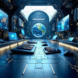 Futuristic (digital:1.37) workspace