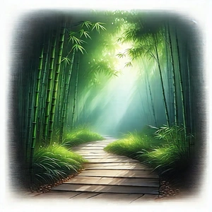 Nature Charcoal Drawing: Path Through Bamboo Grove With Serene Forest