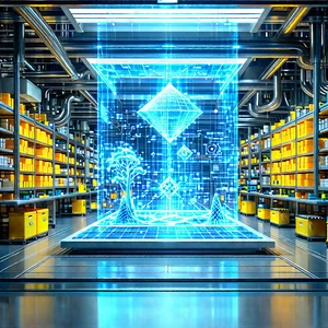 Educational Technology In Manufacturing Facility With Large, Blue,