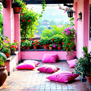 Lifestyle Architectural Photography: Balcony garden with comfortable textiles