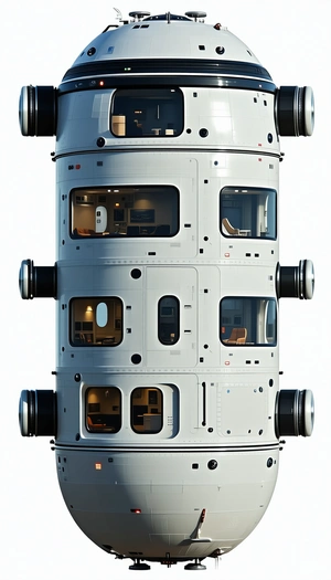 A Large White Spacecraft Is Shown In A Three-dimensional View, With Its Interior Visible