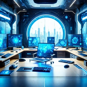 Tech Digital Illustration: Futuristic Tech Startup Office With Futuristic Setting,