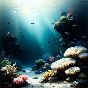 Nature Charcoal Drawing: Coral reef in spring bloom