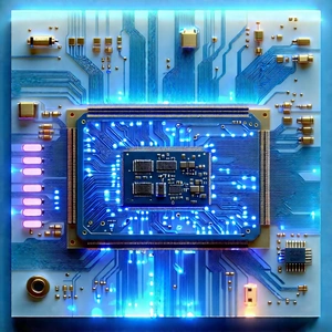 Circuit board with blue light glow