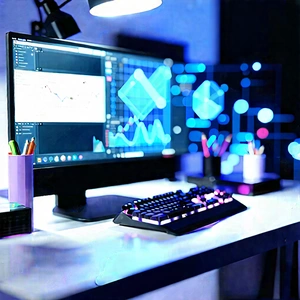 Educational Technology In Tech Office With Computer Desk