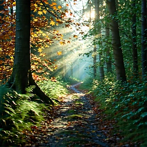 Nature Infographic Style: Path Through Autumn Woodland With Beautiful Forest