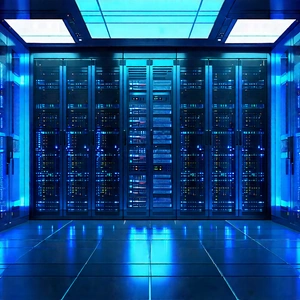 Futuristic Server Room With Large Blue