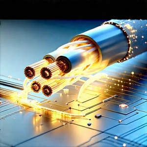Close-up Of Fiber Optic Cables With Close-up Cable