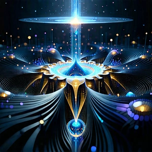 Quantum Computer With Digital Particles With Image, There