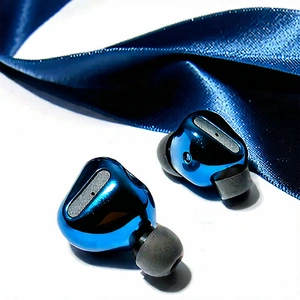 Tech Watercolor Painting: Wireless Earbuds With User Interface With Pair Blue