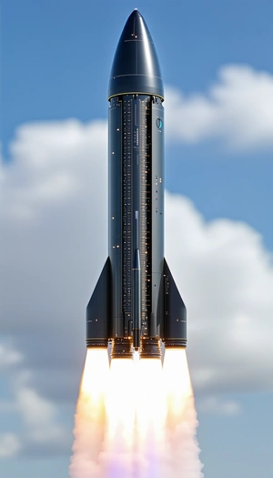 A Rocket Launching Into The Sky, With Its Booster Rocket Attached