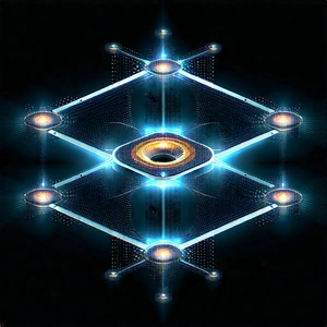 Quantum Computer With Digital Particles With Close-up Blue