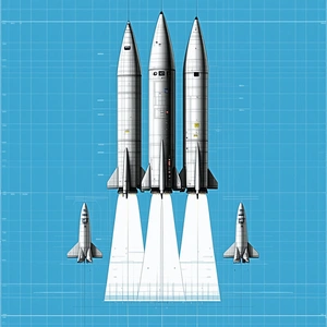 A Space Shuttle Is Shown In A Blue Background, With A Smaller Space Shuttle In The Foreground
