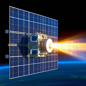 A Spacecraft With A Solar Panel On Its Side, Flying Through The Vast Expanse Of Space