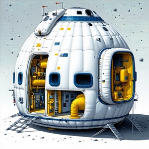 A Large White Spacecraft Is Shown In A Drawing, With A Large Dome On Top